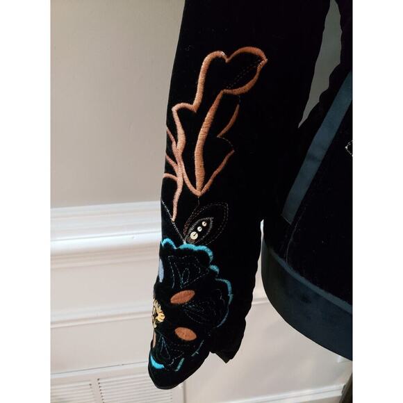 Harve Benard Womens Black Velvet Floral Embroidered Sequin Zip Blazer Jacket 10P - Picture 4 of 14